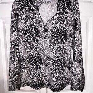 IBKUL Pullover Top Womens Size M UPF 50+ 1/4 Zip Mock Neck Abstract Print